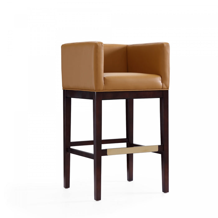 Tabouret de bar Kingsley style moderne du milieu du siecle en bois et tissu couleur camel - Lot de 2