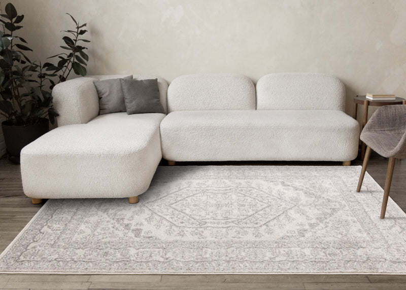 Tapis Fallon blanc gris elegant delave traditionnel, 7'10\" x 10'6\"