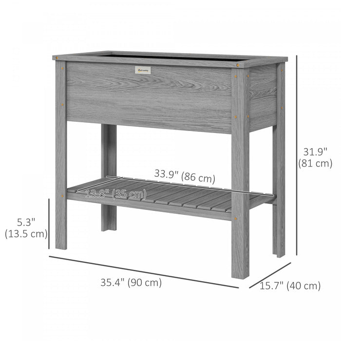 Outsunny Lit De Jardin Sureleve En Bois Avec Etagere De Rangement, Gris