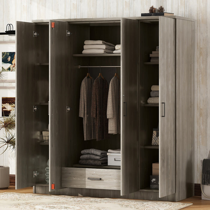 Armoire Christ En Bois De 59,2\" Avec 4 Portes, Tiroir Et Espace De Rangement Suspendu, Grise