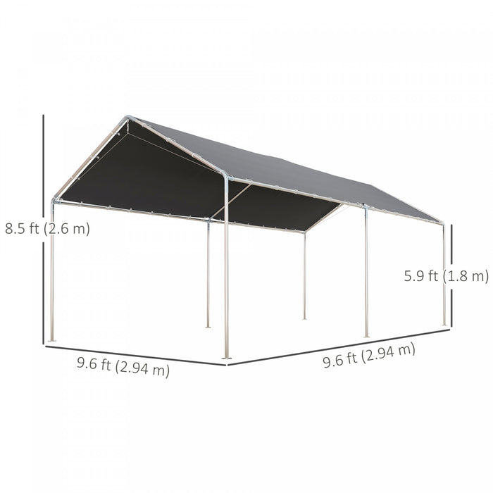 Outsunny Auvent De Voiture Galvanise 10'x20' Avec Kit D'ancrage, Gris