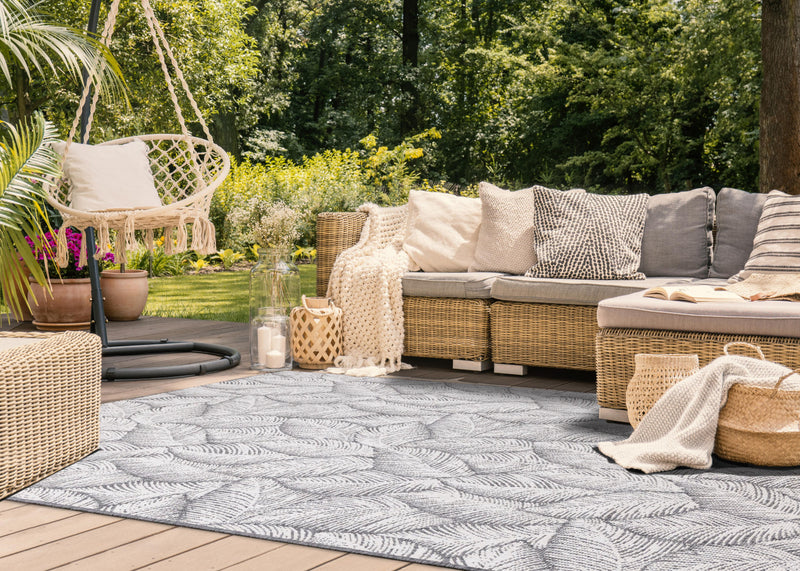 Carpette Brooke à motif de feuilles pour l'extérieur - 7 pi 10 po x 11 pi 2 po