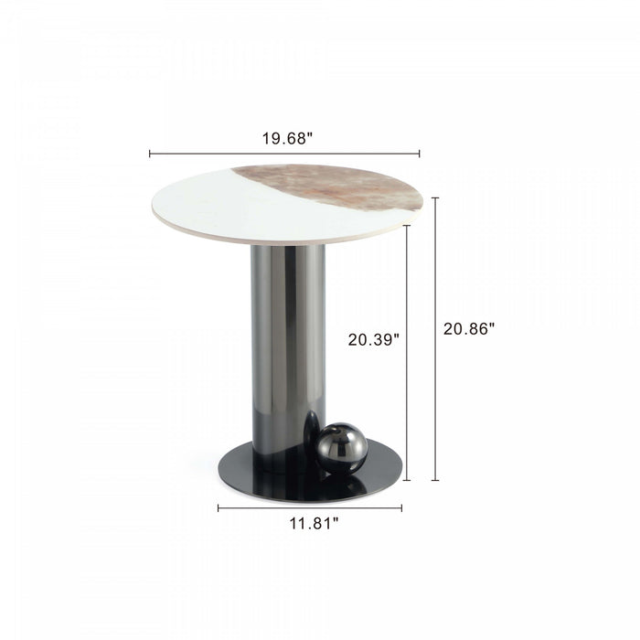 Table d’appoint moderne et glamour Laurel avec plateau en pierre frittee noire