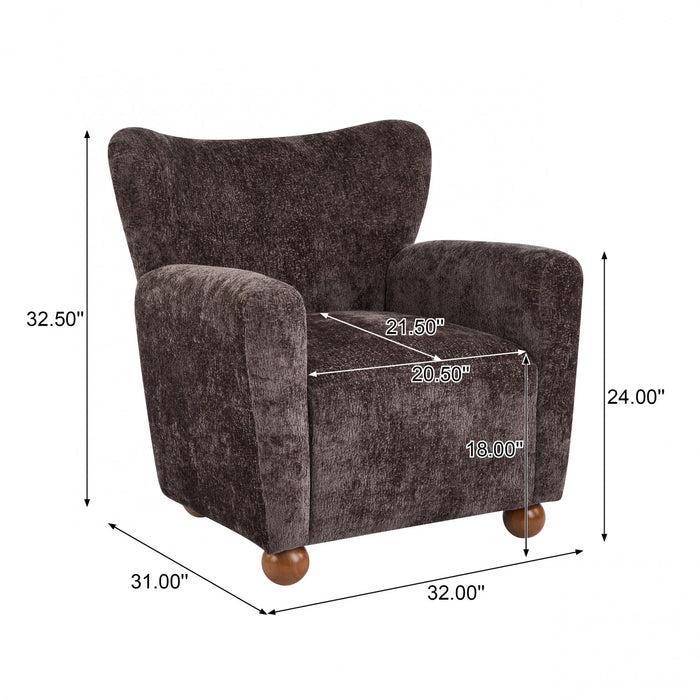 Wingate Fauteuil Aile Confortable en Tissu Premium et Pieds en Bois Massif, Brun Fonce, Teck