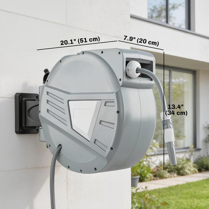 Enrouleur de Tuyau Retractable Outsunny 1/2\" x 20 m, Fixation Murale, Gris