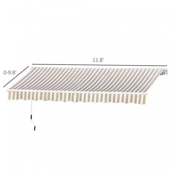 Outsunny 12' X 10' Store Banne Manuel Retractable Aluminium Polyester Impermeabilise Anti-uv Beige Et Blanc