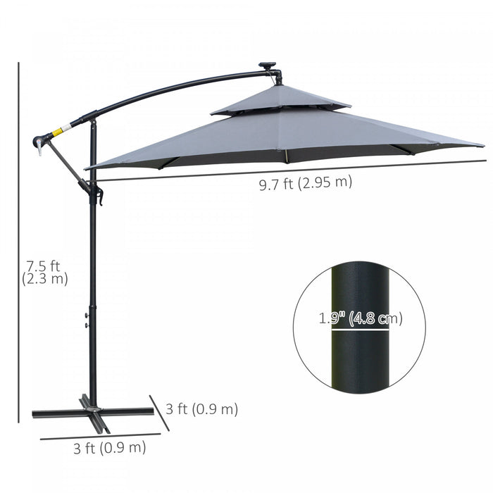 Outsunny Parasol A Energie Solaire De 10 Pi Avec Manivelle Et Base Croisee