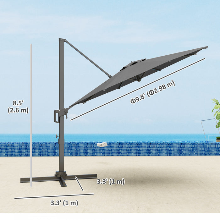 Outsunny Parasol De Terrasse Deporte De 10 Pi, Rotation A 360°, Gris