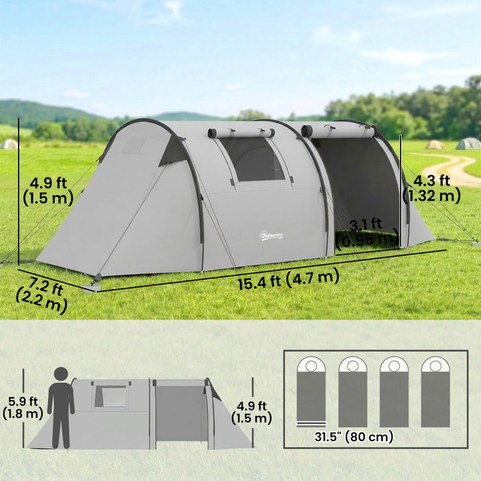 Outsunny Tente de Camping 3-4 Personnes avec 2 Pieces, Tente Familiale Impermeable