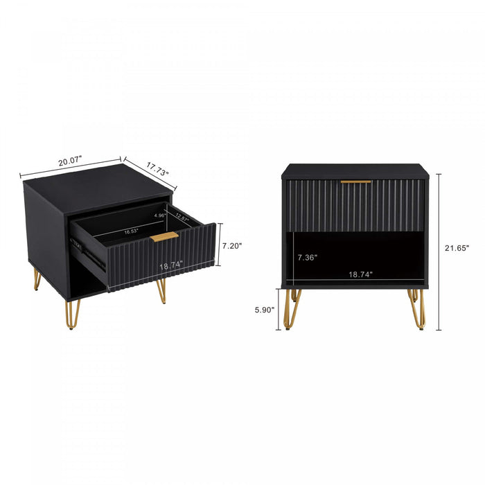 Table de nuit moderne Dumbo 20\" a cannelures noire (1 tiroir)
