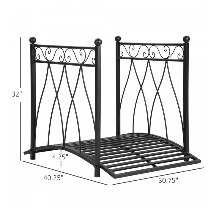 Outsunny Pont De Jardin Classique Avec Garde-corps De Securite Passerelle En Arc Pont Decoratif Pour Bassin Metal Noir