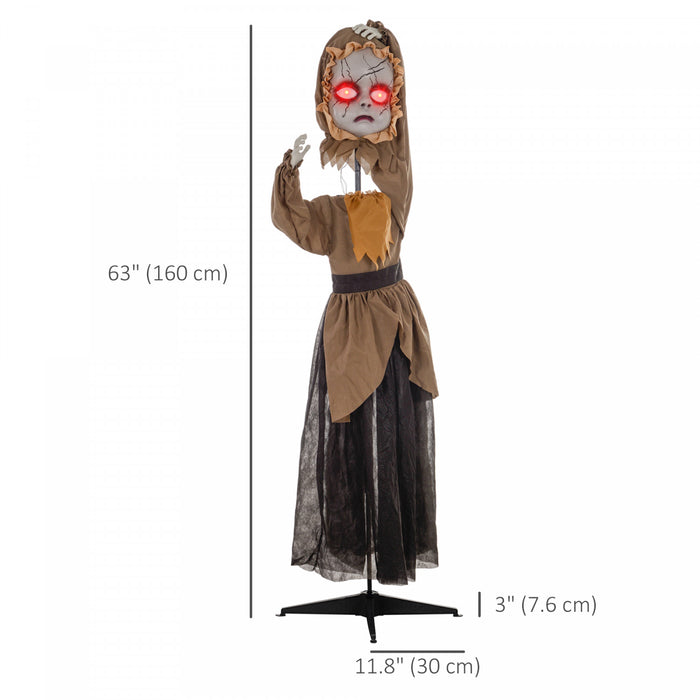 Homcom Poupee Animatronique D'halloween, Accessoire Avec Yeux Lumineux