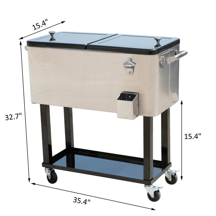 Chariot refrigere a roulettes Outsunny 80 pintes, bac a glace pour boissons (biere, etc.), argent