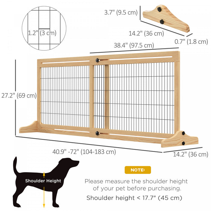 Pawhut Barriere Autoportante Pour Animal Domestique, Barriere Pliable En Bois Avec Longueur Reglable De 41\"-72\", Barriere Pour Chiens De Petite Et Moyenne Taille