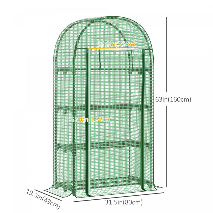 Outsunny Mini Serre De 31,5\" X 19,3\" X 63\", Serre Portative Exterieure Pour Plantes De Jardinage Avec Etageres De Rangement, Porte A Fermeture Eclair Enroulable, Cadre En Metal Et Housse En Pe, Vert