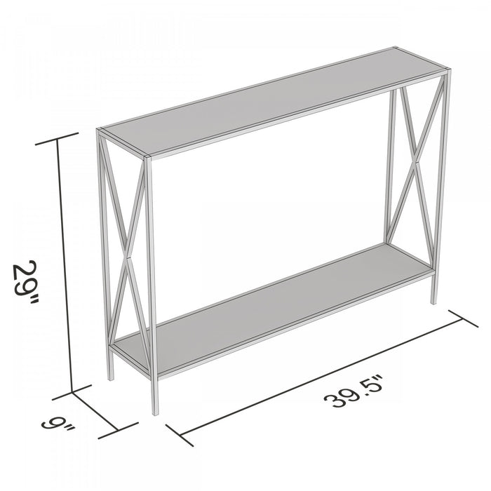 Console de 40 po avec 1 tablette - bois gris foncé et base en métal noir