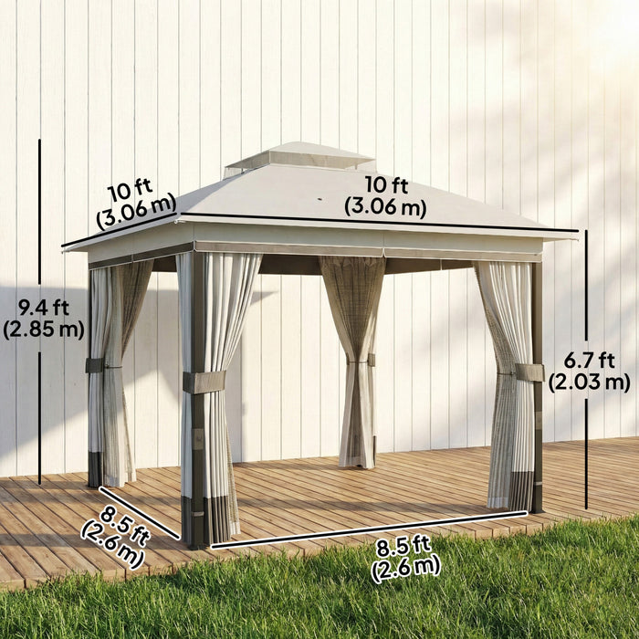 Outsunny Tonnelle de Jardin 3x3m, Toit Double UPF50+, Gris Clair