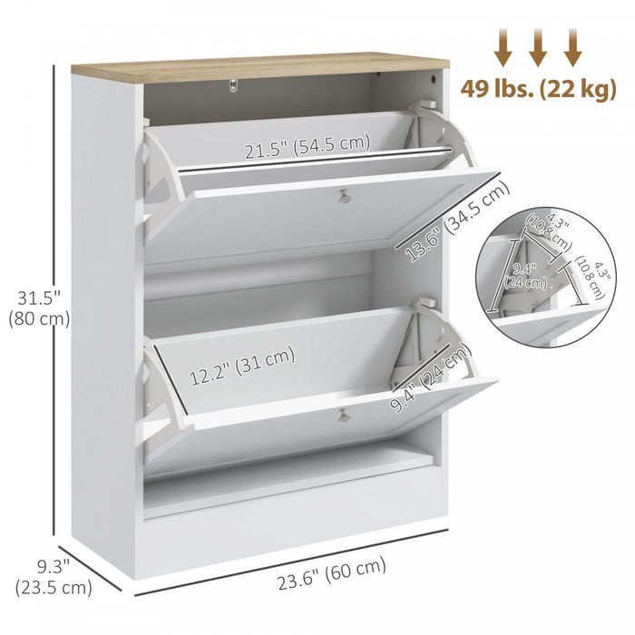 HOMCOM Armoire a chaussures, 2 tiroirs rabattable, etageres reglables Blanc