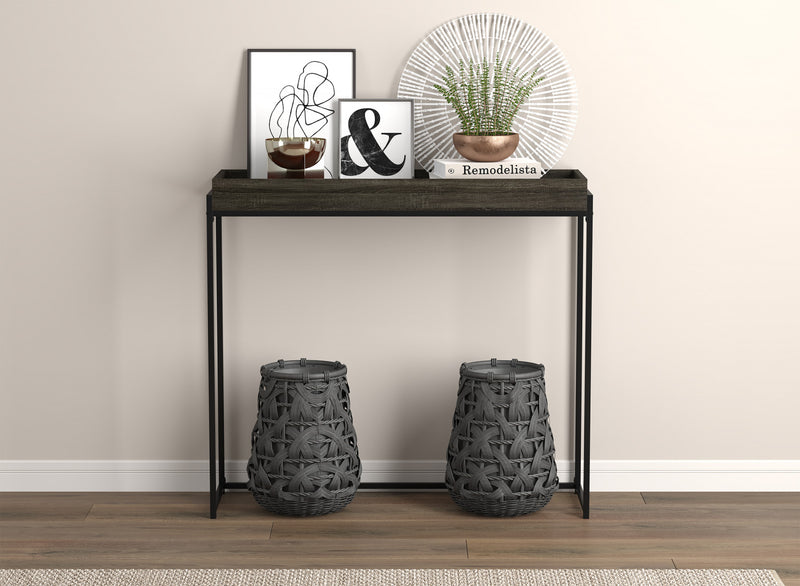 Console moderne de 40 po avec plateau encastré - gris foncé avec métal noir