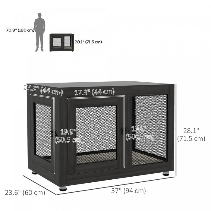 Pawhut Table D'extremite De Caisse, Meubles De Caisse Pour Chien A Double Porte Pour Grands Chiens Moyens Petits, Chenil Pour Animaux De Compagnie En Fil De Bois Pour Usage Interieur, Noir