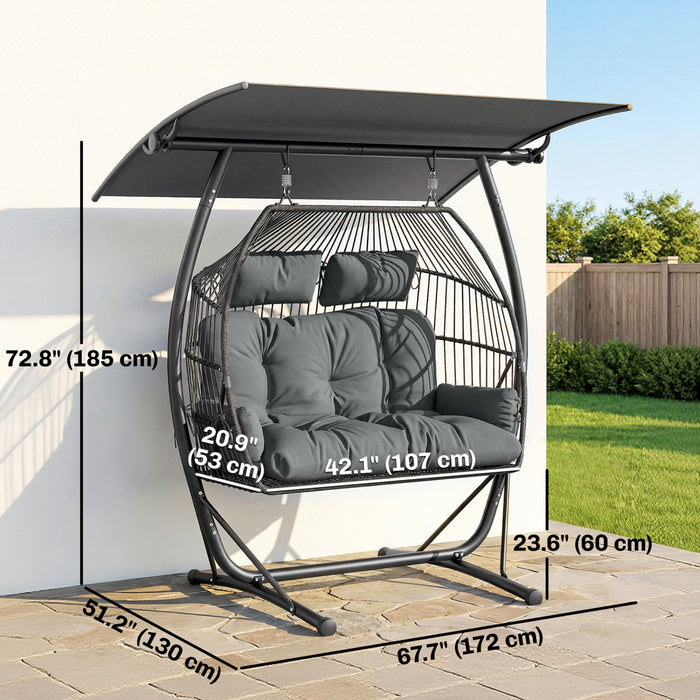 Outsunny Fauteuil Suspendu Double avec Toit, Chaise Œuf Suspendue, Gris Fonce