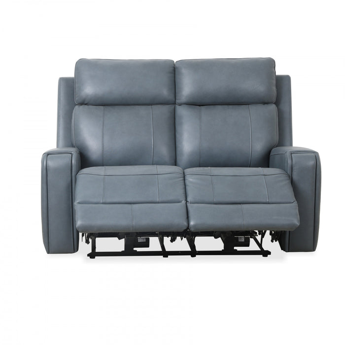 Causeuse inclinable electrique Bellamy de 58 po en cuir assorti avec appuie-tete ajustable et USB - Bleu