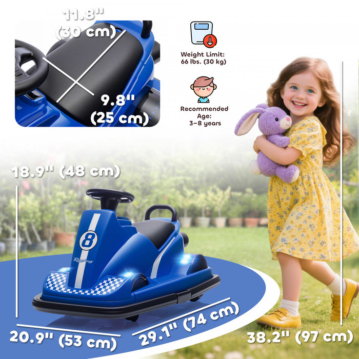 Auto-tamponneuse Qaba pour enfants, jouet electrique 6 V avec rotation a 360 degres et deux moteurs, voiture a percussion a batterie avec musique, lumieres LED lumineuses, pour les 3 a 8 ans, bleu