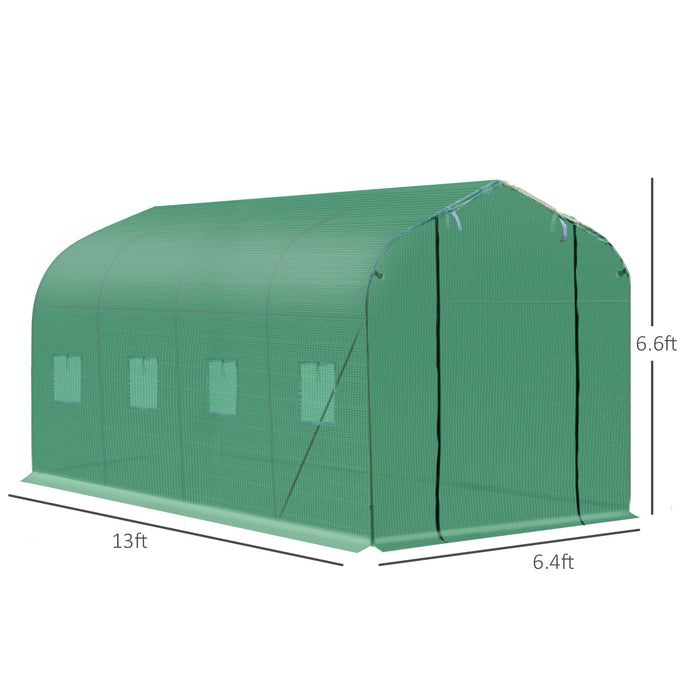 Outsunny 13' X 6,6' X 6,6' Steeple Walk-in Greenhouse Garden Plant Seed Grow Tent Polytennel Avec Windows Et Porte Vert