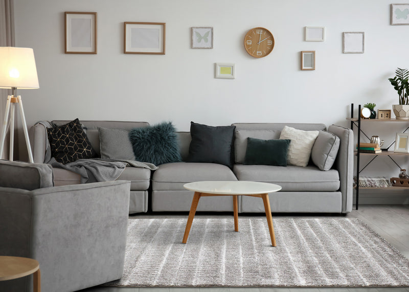 Carpette douce à motif de rangées de rayures - 7 pi 10 po x 10 pi 10 po