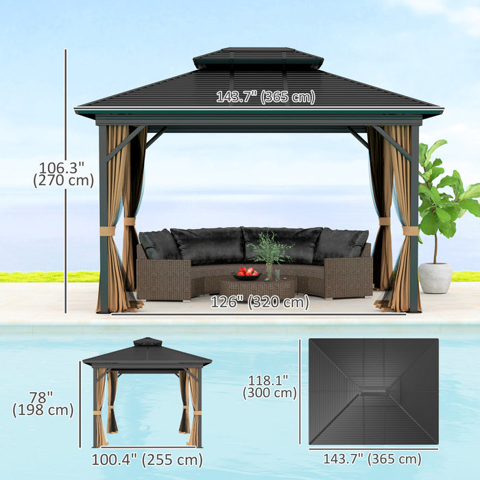 Outsunny Gazebo Exterieur En Aluminium A Toit Rigide 10x12 Pi, Brun Fonce