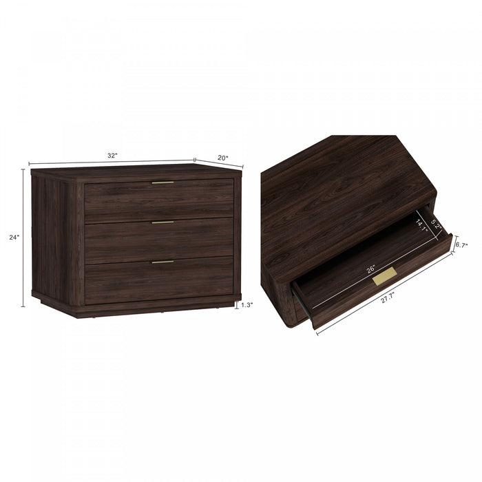 Table de nuit moderne Evelyn 32\" en brun (3 tiroirs)