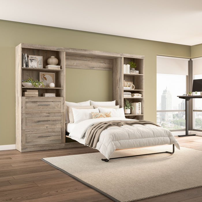 Lit double escamotable mural Pur de Bestar de 120 po avec tablettes et tiroirs - brun rustique
