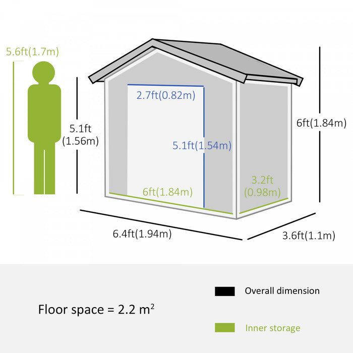 Outsunny Abri De Jardin En Metal Outsunny 6,5x3,5 Pi Pour Rangement Exterieur, Gris