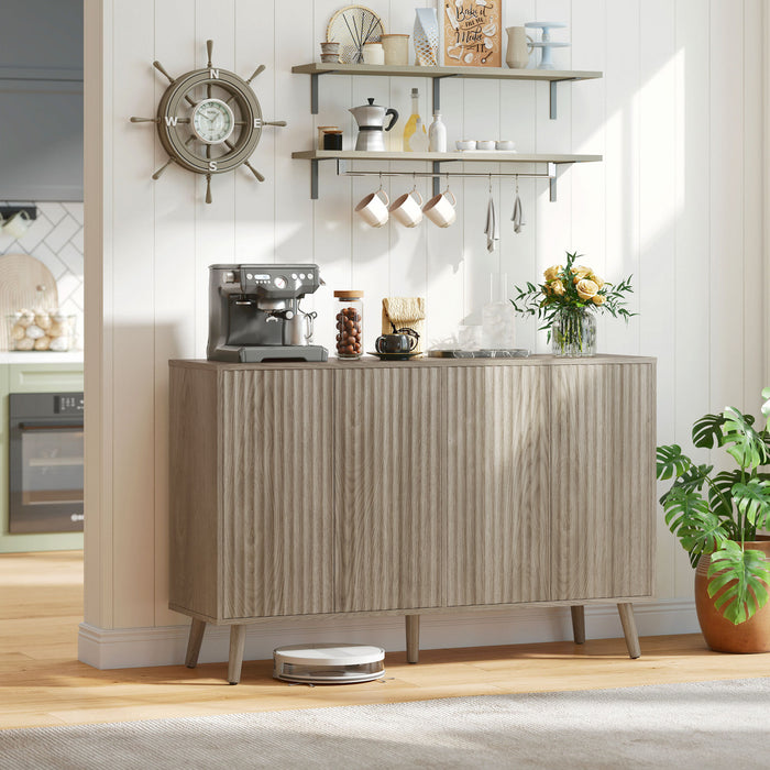 HOMCOM Buffet moderne cannele avec etageres reglables, gris clair