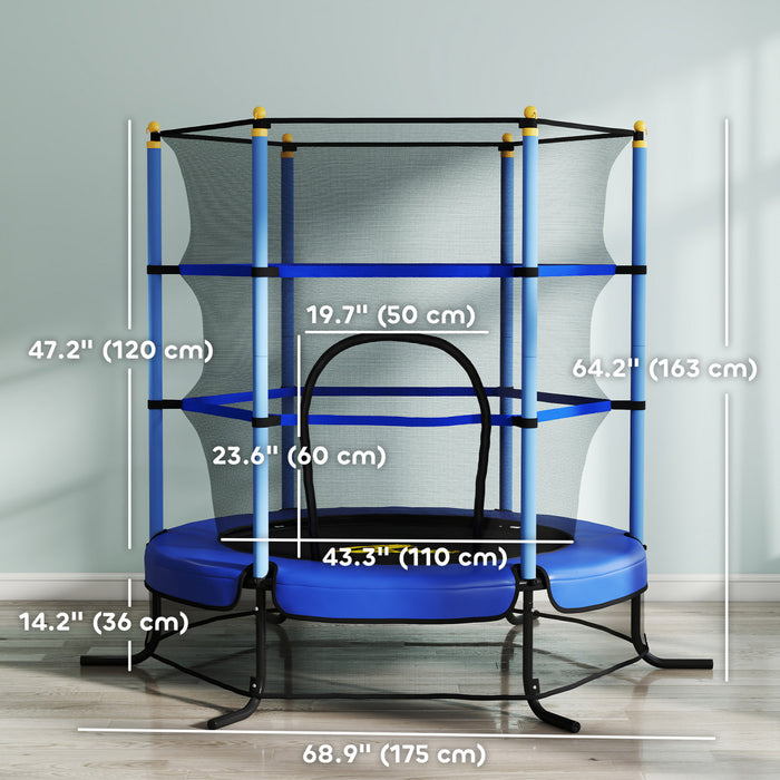 Qaba Mini Trampoline pour Enfants 65 po avec Filet de Cloture Integre Fermeture Eclair Coussin de Securite Interieur Exterieur pour Enfants Tout-Petit Age 3-6 Ans