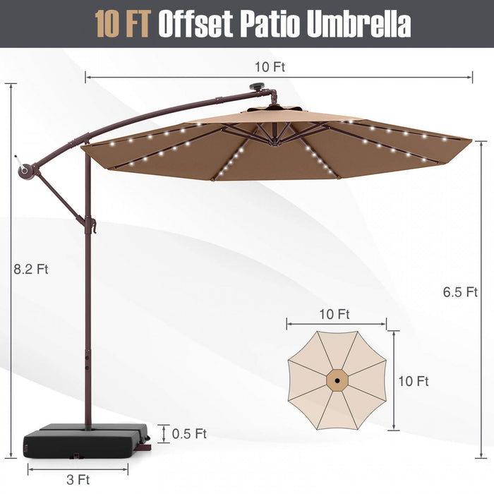 Costway Parasol suspendu deporte 10FT avec 32 LED, sac de sable, base croisee pour exterieur