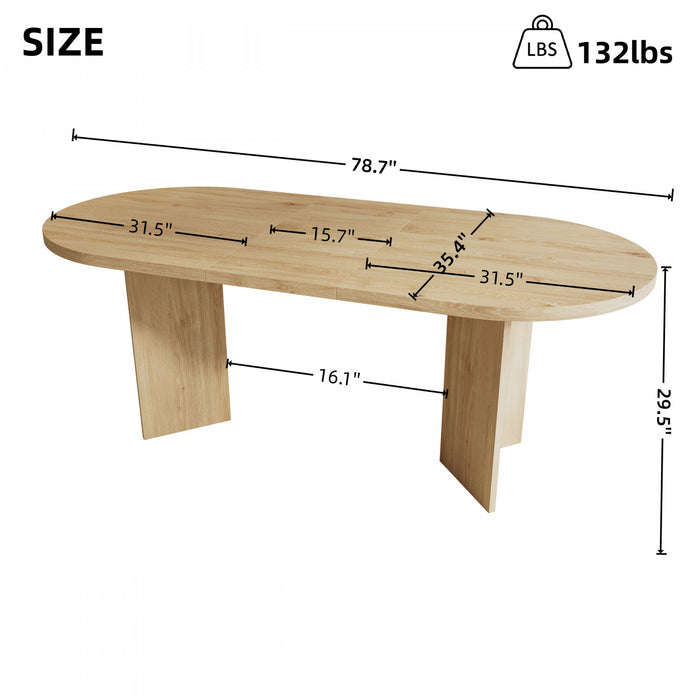 Ovalux Table a Manger Ovale Moderne 79 po avec Base a Double Piedestal et Finition Bois, Chene