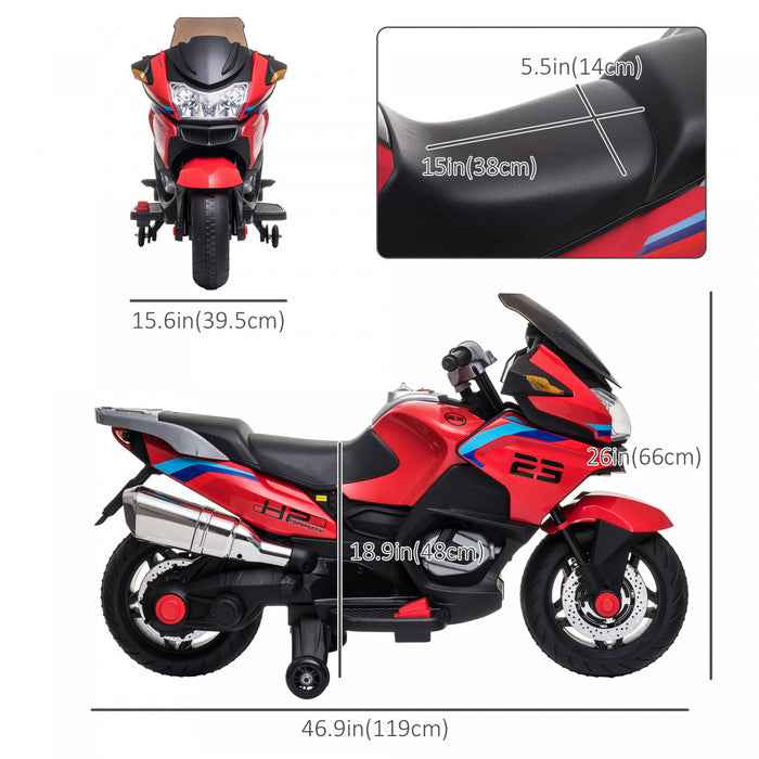 Aosom Moto Pour Enfants Avec Roues D'entrainement, Jouet A Enfourcher 12 V Pour Les Enfants De 3 A 8 Ans A Une Vitesse Maximale De 3,7 Mi/h, Moto A Piles Pour Enfants Avec Lumieres, Musique, Rouge