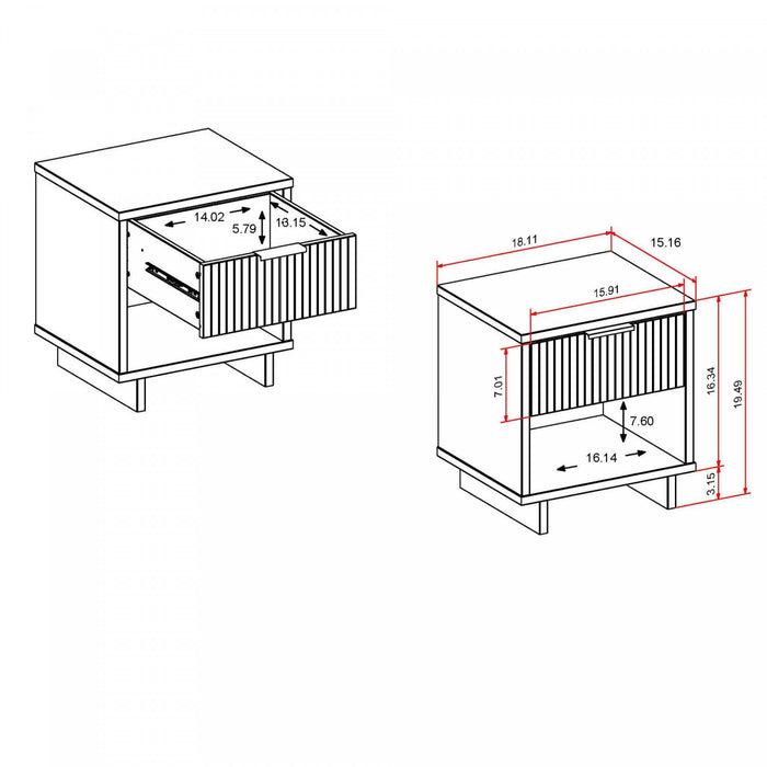 Table de nuit Granville Modern 18\" en blanc (1 tiroir) - Lot de 2