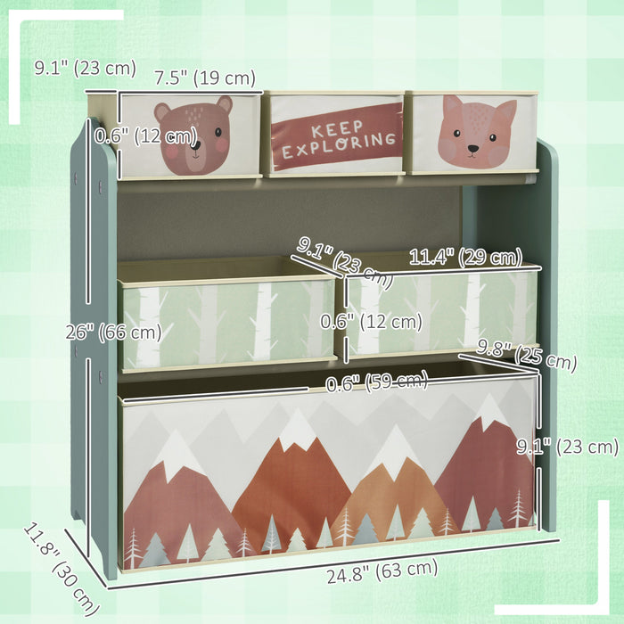 Organisateur de jouets Qaba avec 6 bacs de rangement, 63 x 30 x 66 cm, vert