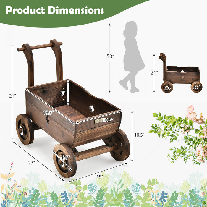 Jardiniere En Bois En Forme De Brouette, Chariot Decoratif Avec Roues, Poignees, Trou De Drainage, Support De Pot De Fleurs Roulant, Pot De Fleurs Rustique, Interieur Et Exterieur, Jardin, Terrasse, Balcon,