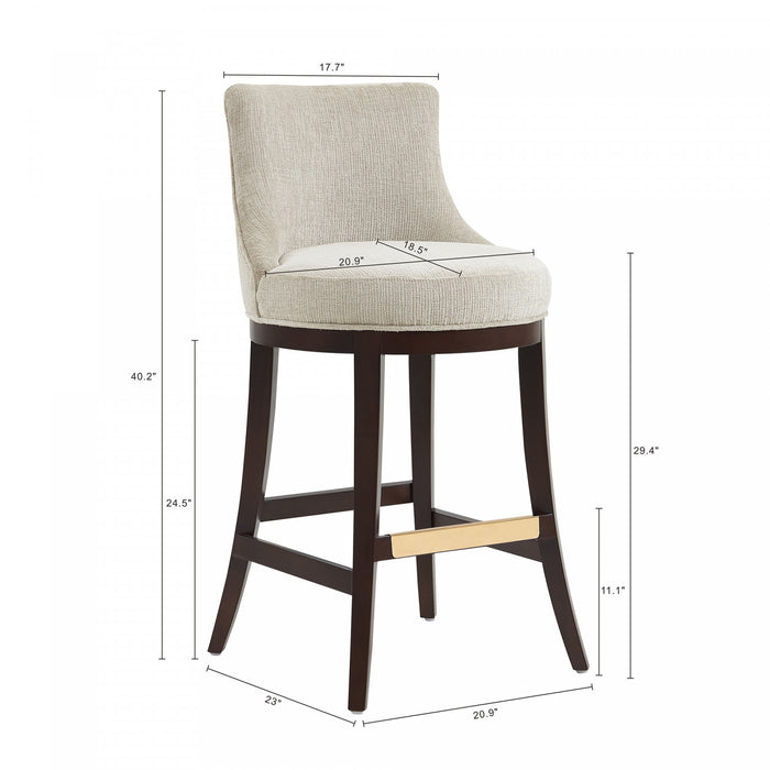 Tabouret de bar moderne Lucia en bois et tissu chenille naturel - Lot de 3