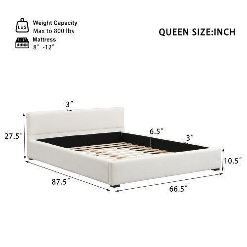 Charlotte Lit elegant avec revetement a bord large, Taille Queen, Beige