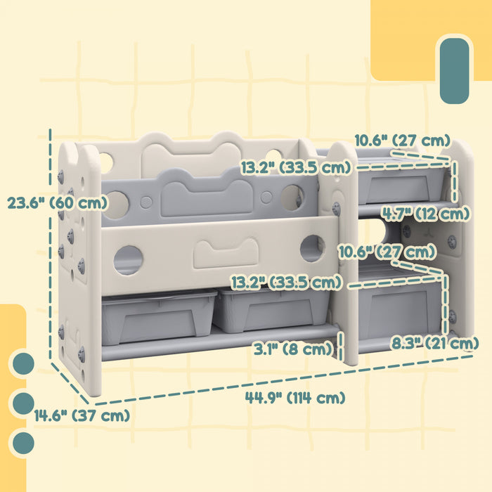 Qaba Organiseur De Rangement Pour Jouets Avec 4 Boites De Rangement, Etageres, Pour Chambre D'enfant, Chambre D'enfant, Salle De Jeux, Blanc Creme