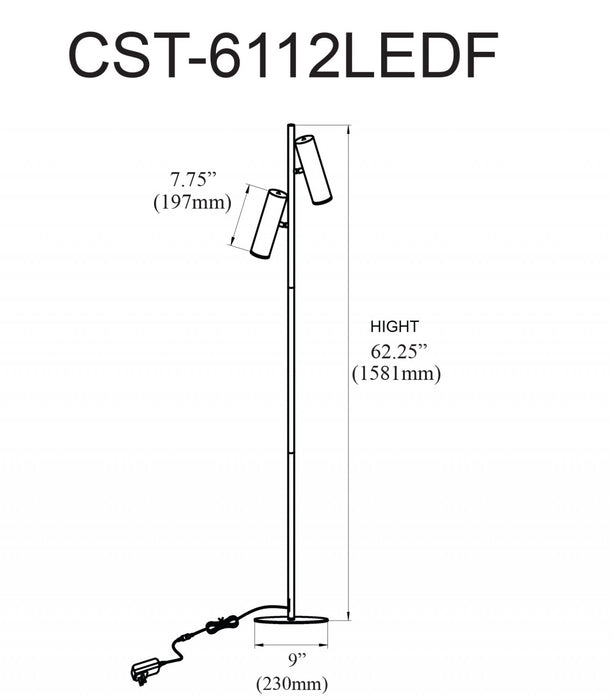 Lampe à pied Constance de Dainolite en acrylique givré qui diffuse la lumière, avec fini noir mat et ampoule de 12 W