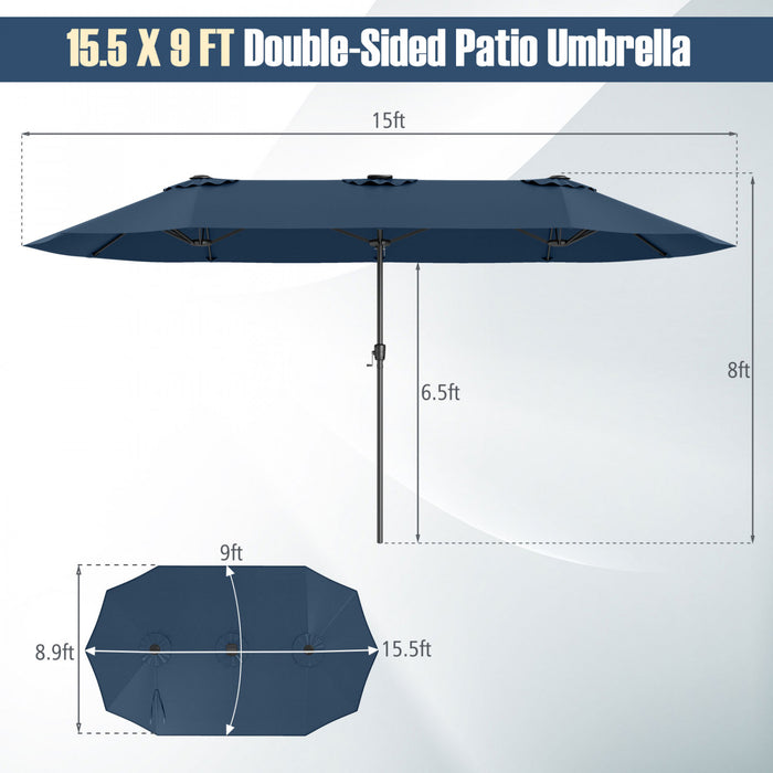 Costway Parasol de patio extra-large de 15,5 pieds avec lumieres solaires LED et 12 baleines robustes bleu marine
