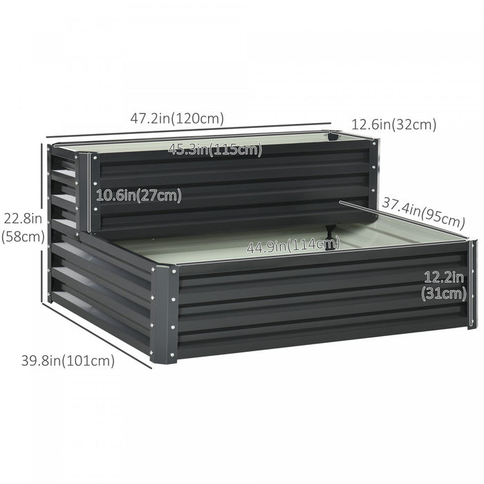 Outsunny Lit De Jardin Sureleve A 2 Etages En Acier Galvanise, Gris Fonce