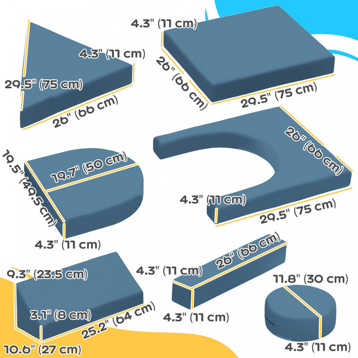 Qaba Canape De Jeu Modulaire Pour Enfants 12 Pieces Pour Salle De Jeux, Chambre A Coucher, Canape Convertible Pour Enfants En Mousse Et Coussin De Sol, Garcons Et Filles, Bleu
