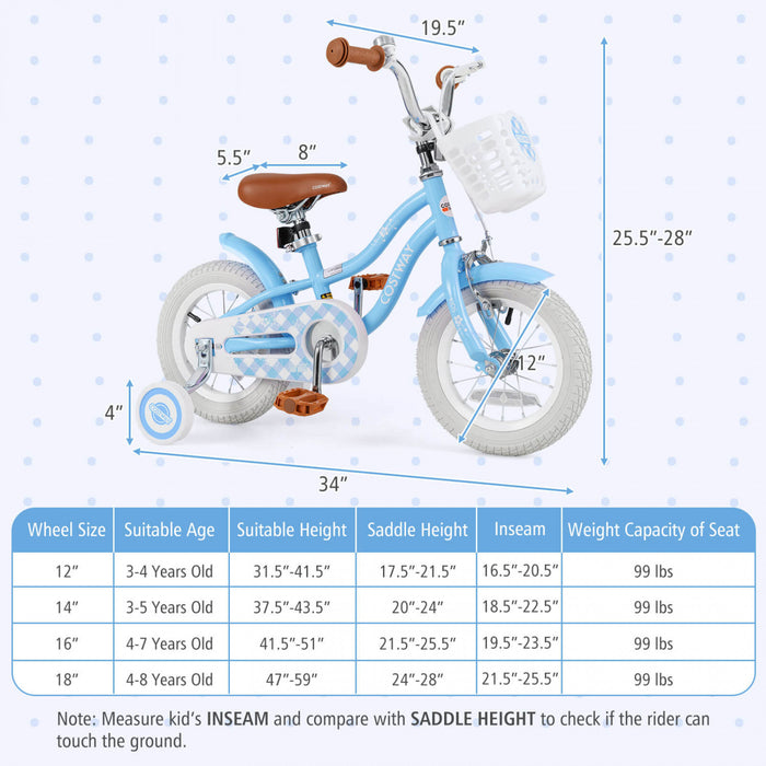 Bicycle Costway 12\" Pour Enfants De 3 A 4 Ans Bicycle Avec Frein A Main Avant Bleu