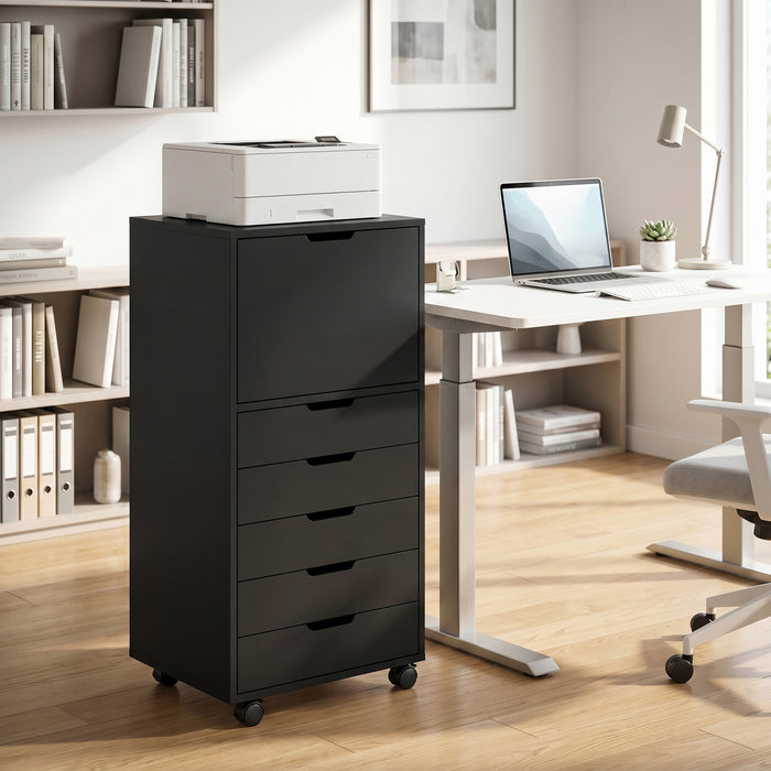 HOMCOM classeur vertical 5 tiroirs sur roulettes verrouillables, noir